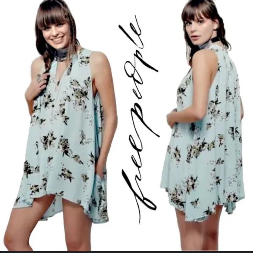 Free People Sky Blue Floral Mini Dress